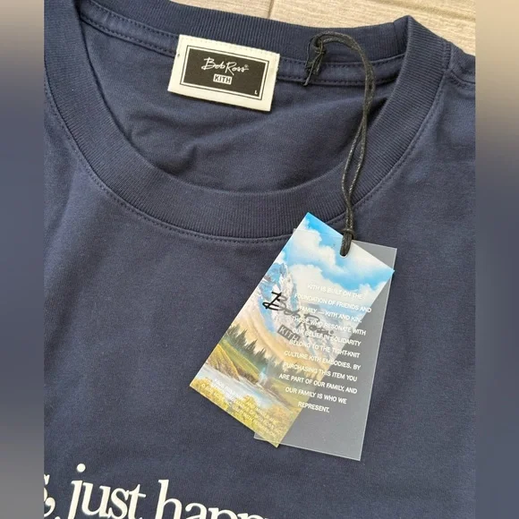 Men's KITH Bob Ross Happy Accidents Quote khm033940-413 Tee Nocturnal Sz Large - Picture 8 of 11